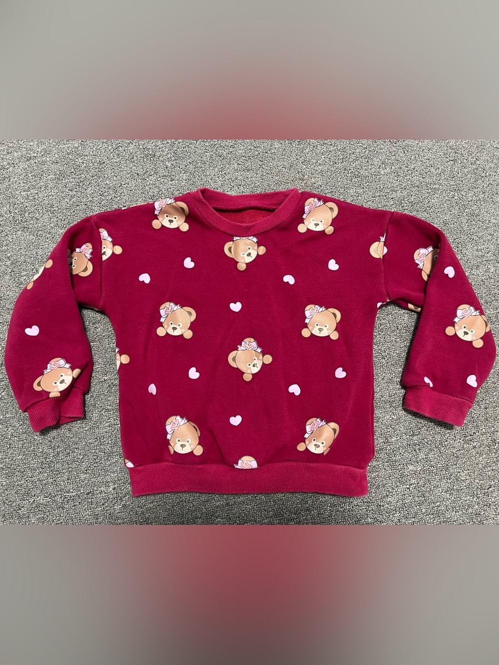 Kids Deep Pink Bear Print Sweatshirt 5T